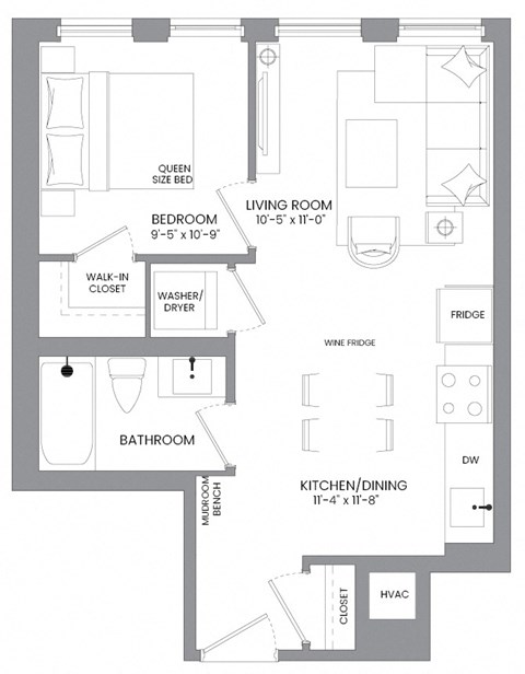 a floor plan of a house with a bedroom and a living room
